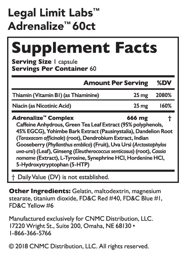 Legal Limit Labs Adrenalize - Nutrition Facts Legal Limit Labs Adrenalize -Nutrition Facts