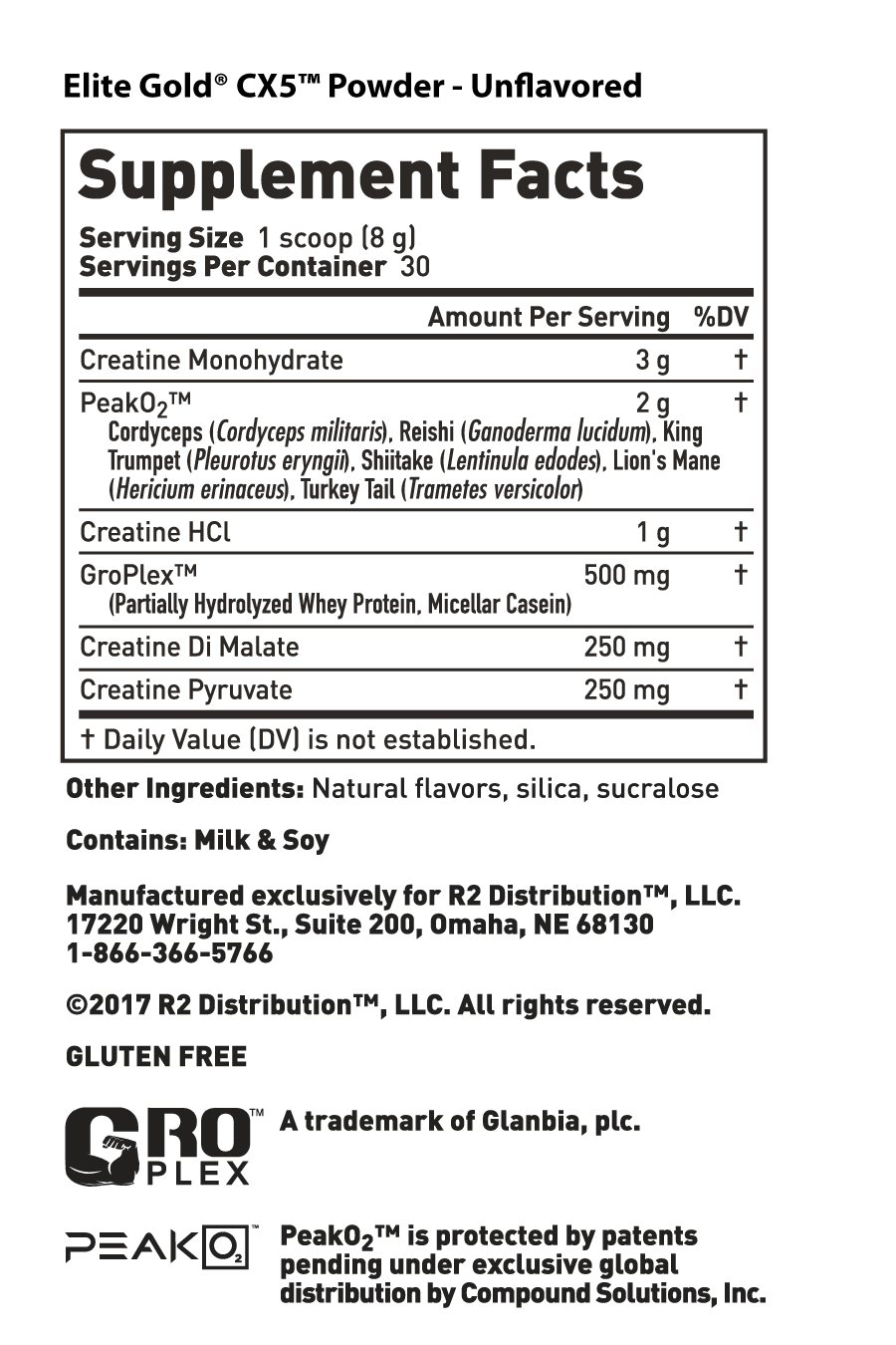 Elite Gold CX5 Powder - Nutrition Facts Elite Gold CX5 Powder -Nutrition Facts