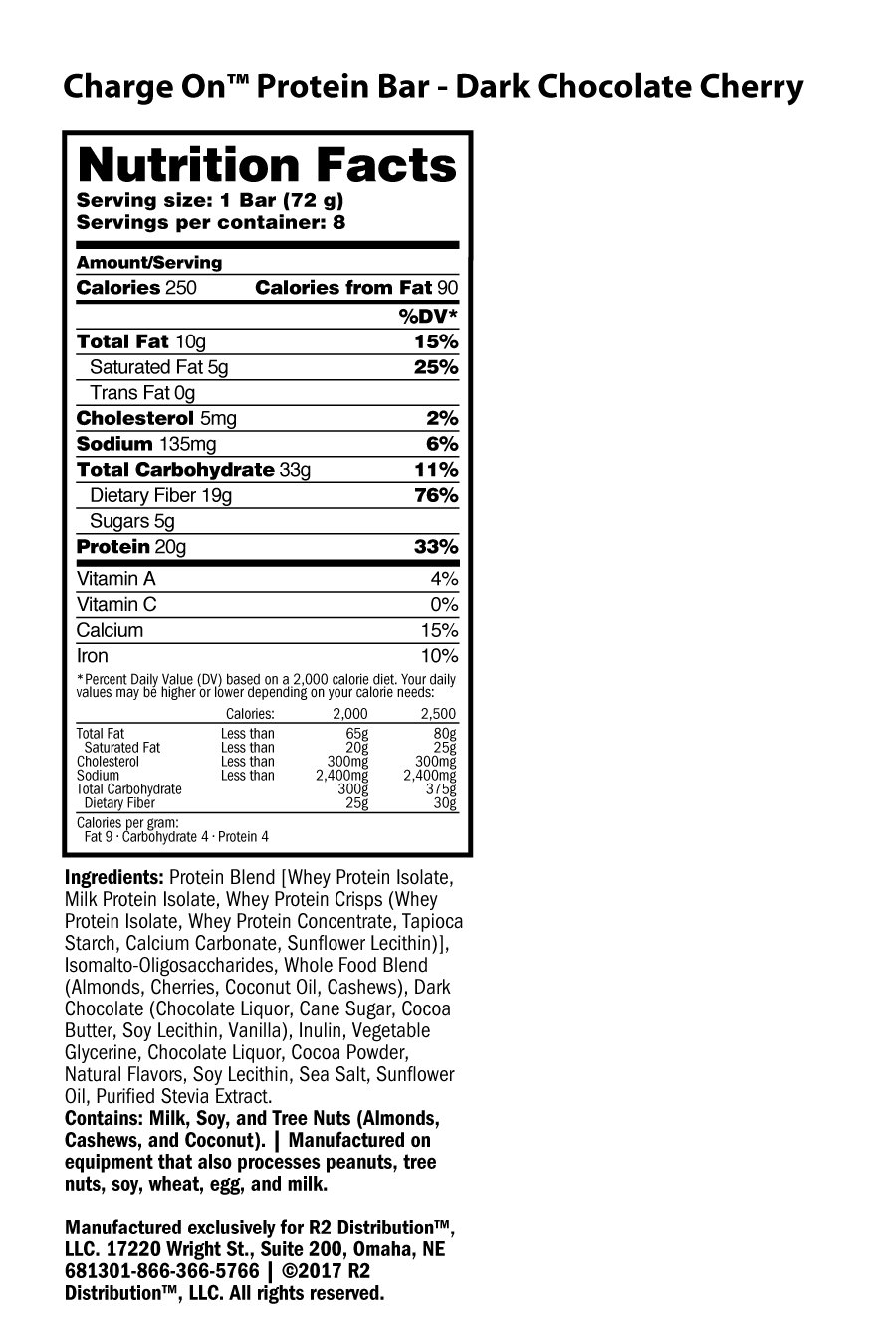 Charge On Protein Bar - Nutrition Facts Charge On Protein Bar -Nutrition Facts