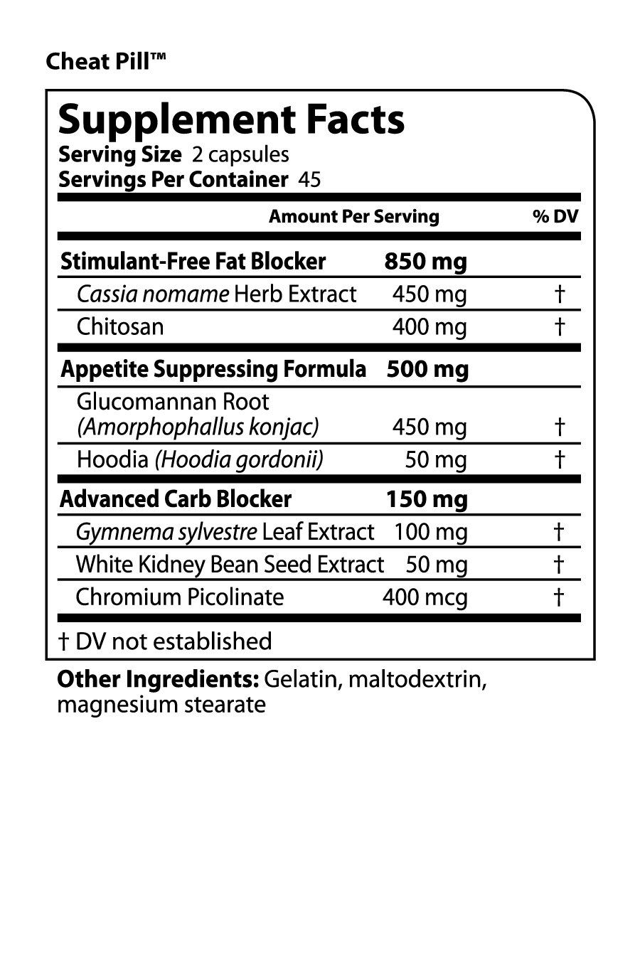 Envision Cheat Pill - Nutrition Facts Envision Cheat Pill -Nutrition Facts