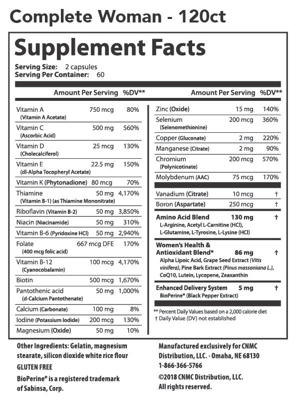 Complete Woman Multivitamin - Nutrition Facts Complete Woman Multivitamin -Nutrition Facts