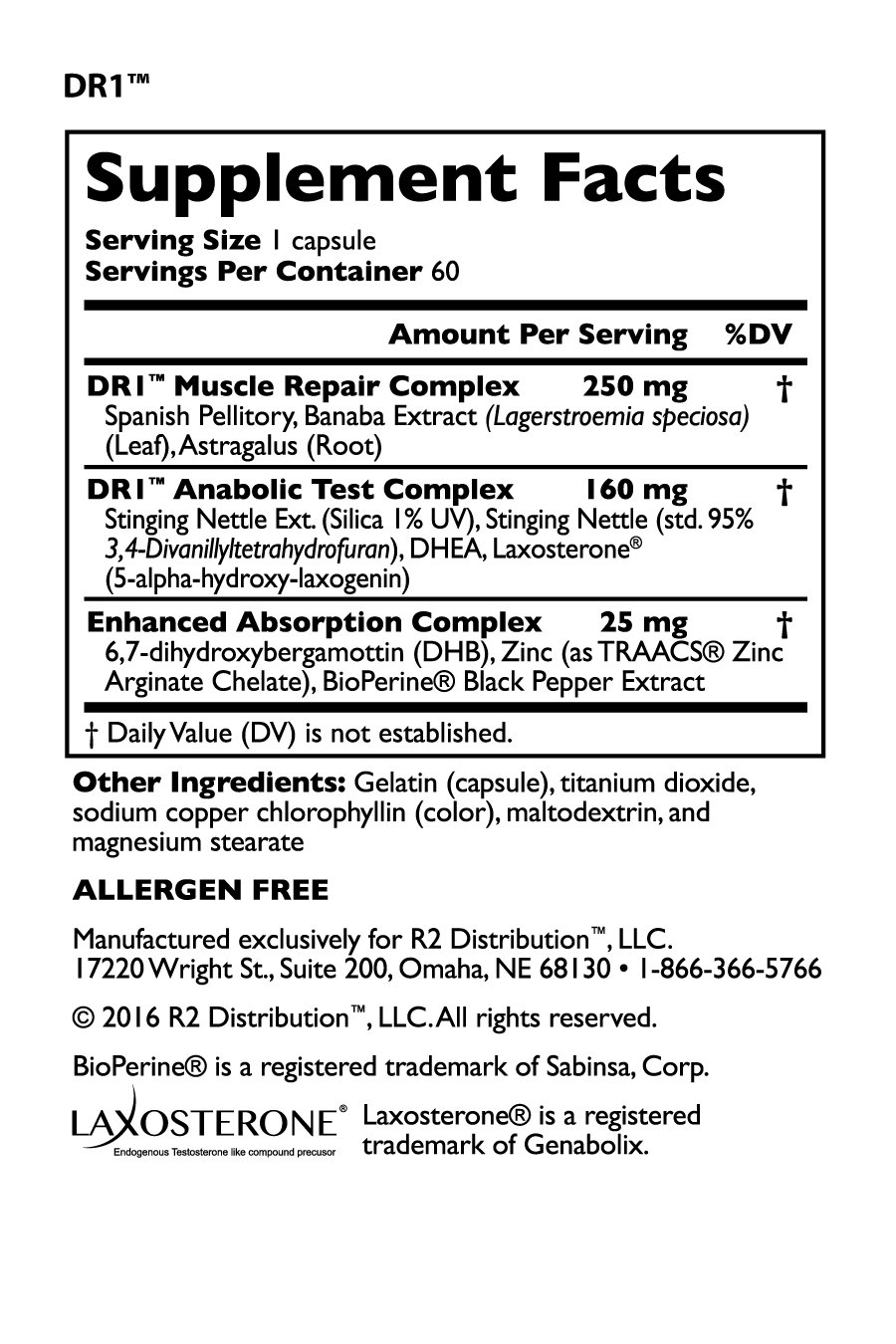 Legal Limit Labs DR1 - Nutrition Facts Legal Limit Labs DR1 -Nutrition Facts