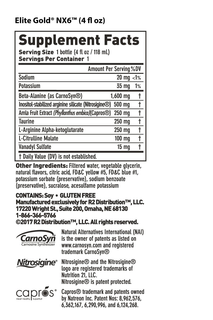 Elite Gold NX6 Liquid - Nutrition Facts Elite Gold NX6 Liquid -Nutrition Facts