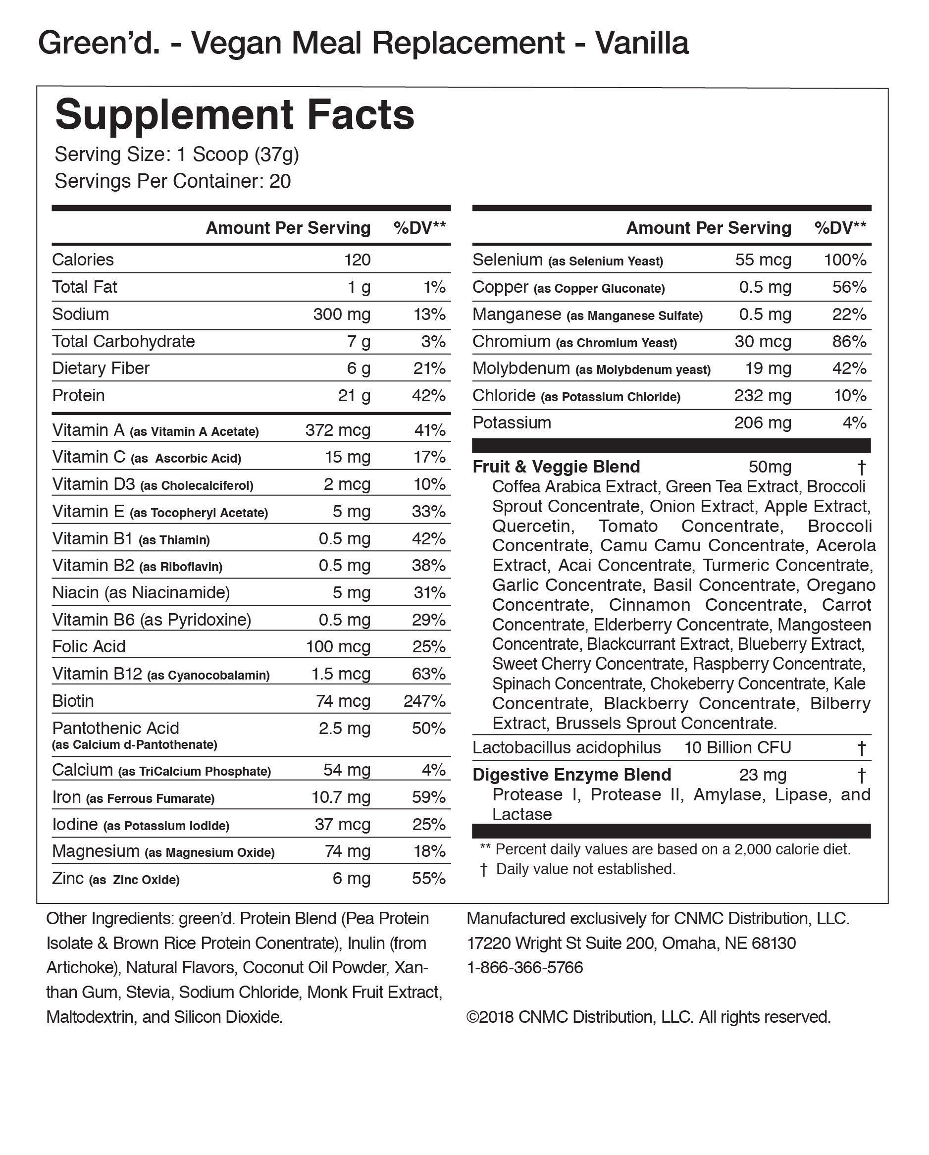 green'd. Vegan Meal Replacement - Nutrition Facts green'd. Vegan Meal Replacement -Nutrition Facts