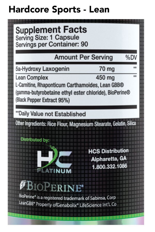 Hardcore Sports Lean - Nutrition Facts Hardcore Sports Lean -Nutrition Facts