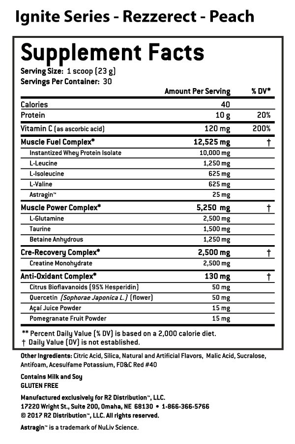 Ignite Rezzerect - Nutrition Facts Ignite Rezzerect -Nutrition Facts
