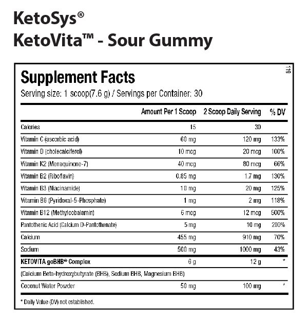 KETOVITA BHB Ketones + Essential Vitamins - Nutrition Facts KETOVITA BHB Ketones + Essential Vitamins -Nutrition Facts