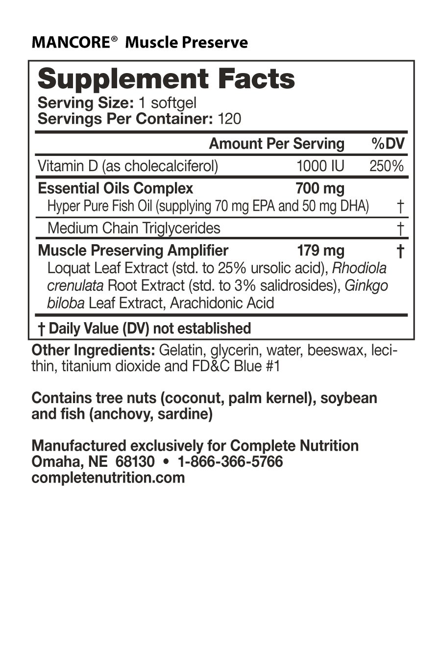 Mancore Muscle Preserve - Nutrition Facts Mancore Muscle Preserve -Nutrition Facts