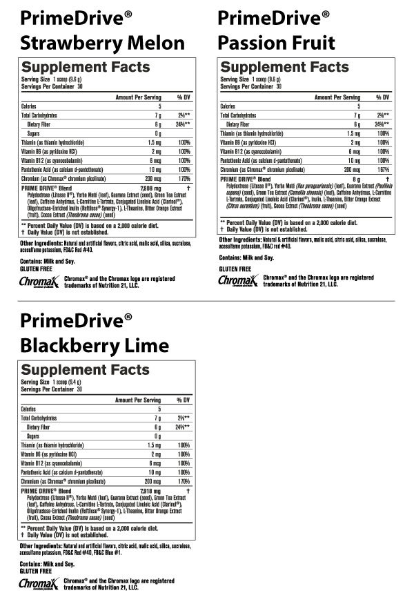 Prime Drive Variety Pack - Nutrition Facts Prime Drive Variety Pack -Nutrition Facts