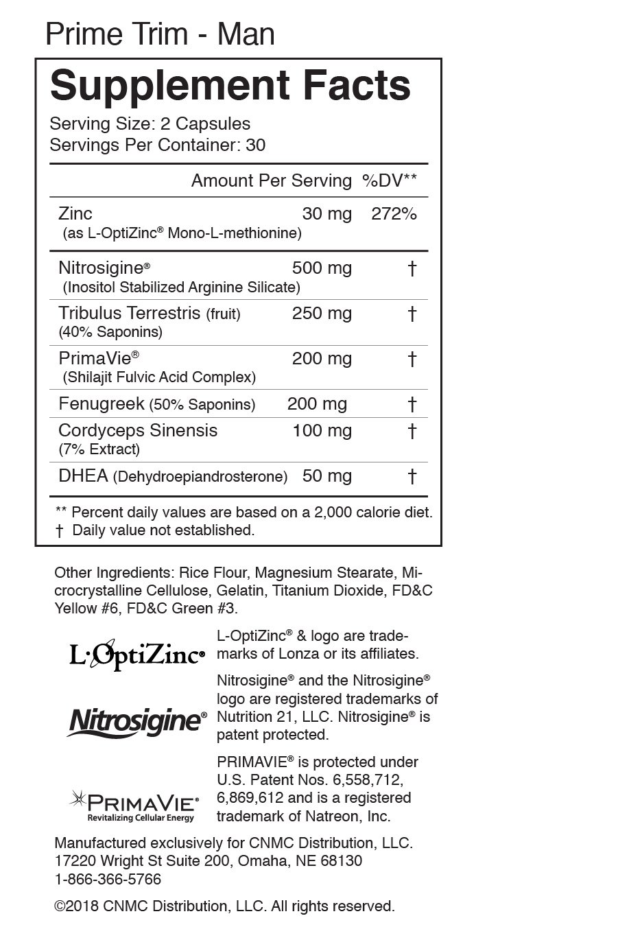 Prime Trim MAX + MAN - Nutrition Facts Prime Trim MAX + MAN - Nutrition Facts