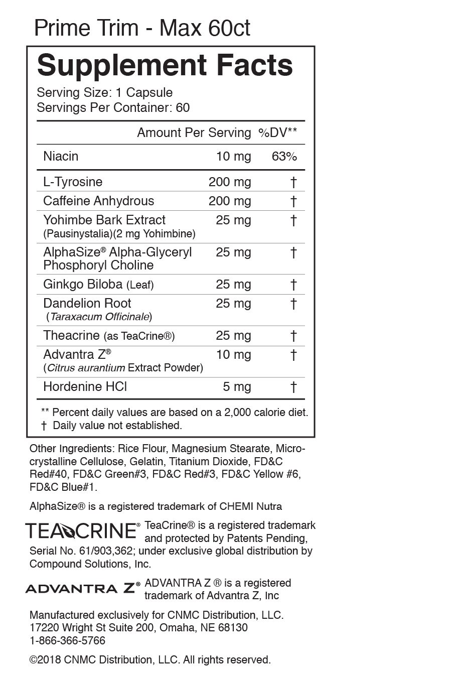 Prime Trim MAX + MAN - Nutrition Facts Prime Trim MAX + MAN - Nutrition Facts