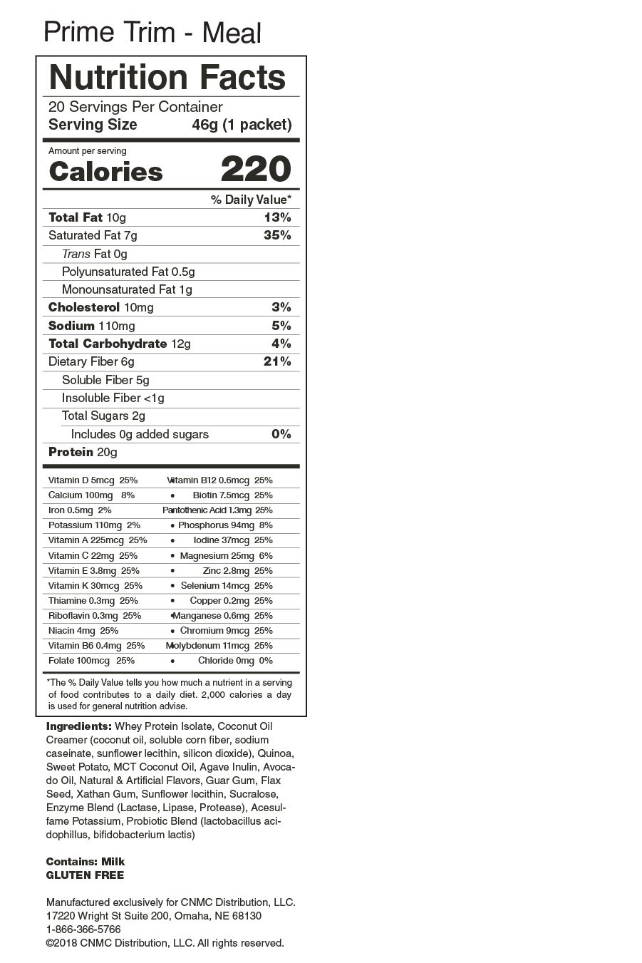 Prime Trim MEAL - Nutrition Facts Prime Trim MEAL -Nutrition Facts