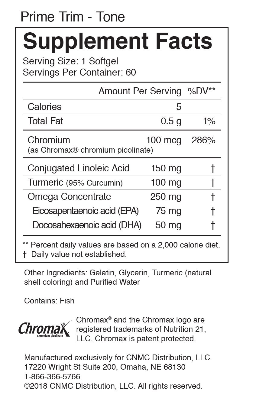 Prime Trim TONE - Nutrition Facts Prime Trim TONE -Nutrition Facts