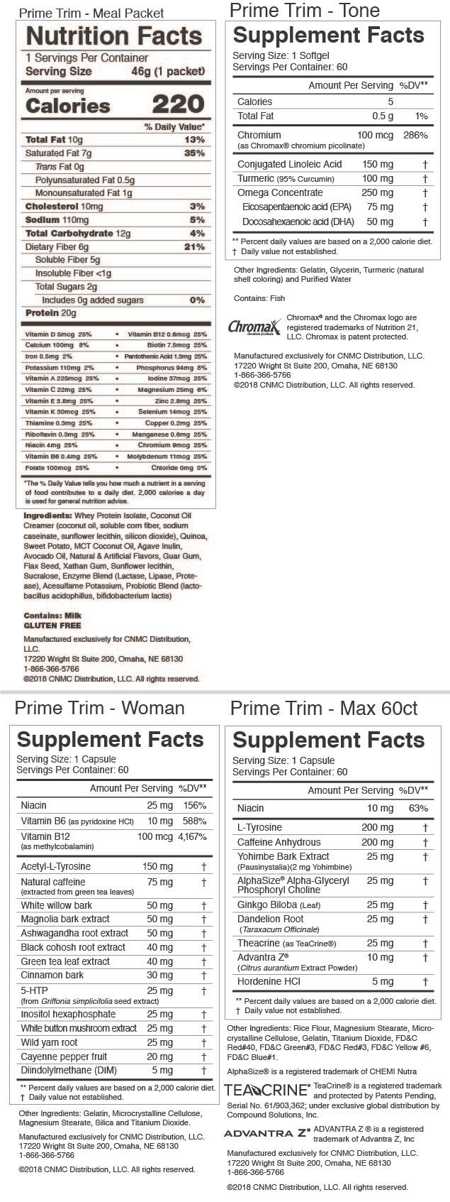 Prime Trim Weight Management Kit - Nutrition Facts Prime Trim Weight Management Kit -Nutrition Facts
