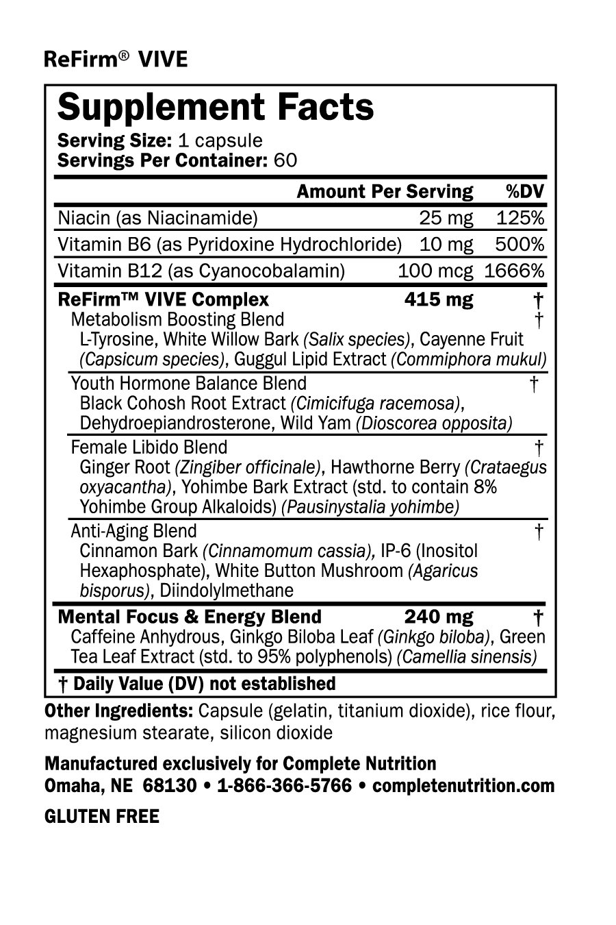 Refirm Vive - Nutrition Facts Refirm Vive -Nutrition Facts
