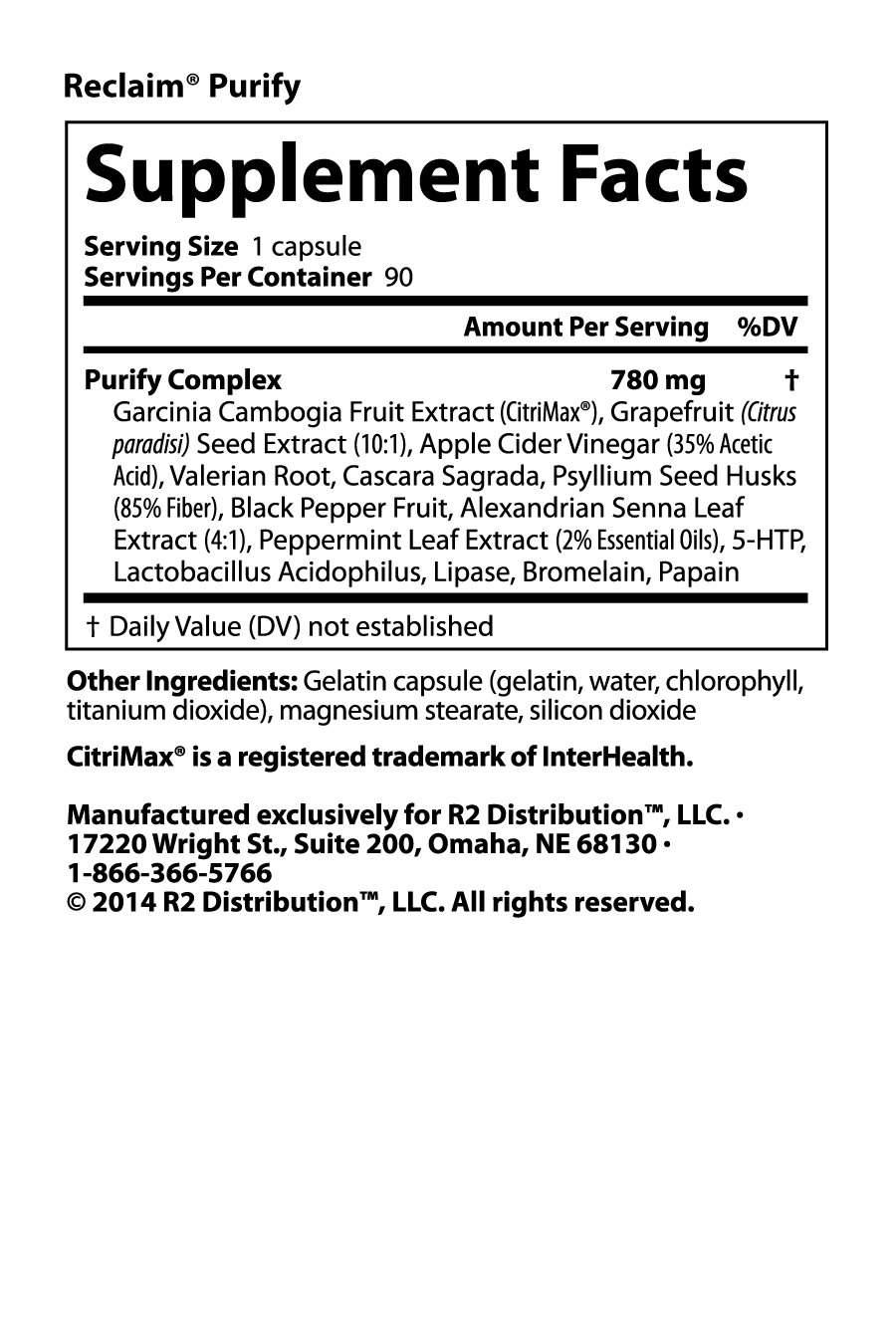 Reclaim Purify - Nutrition Facts Reclaim Purify -Nutrition Facts