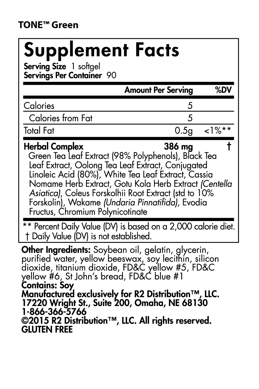 Tone Green - Nutrition Facts Tone Green -Nutrition Facts