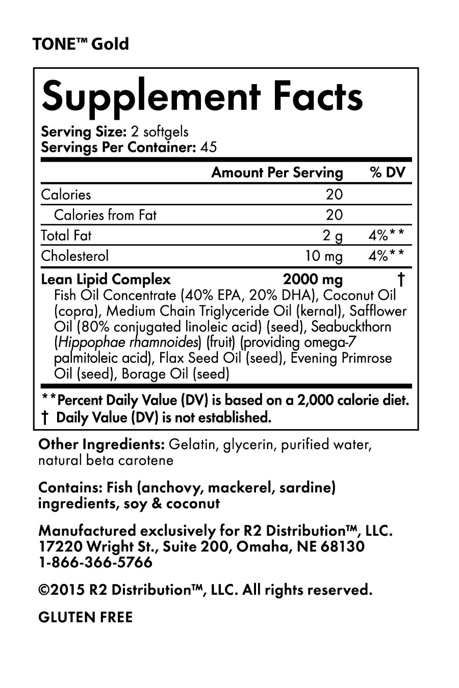 Tone Gold - Nutrition Facts Tone Gold -Nutrition Facts
